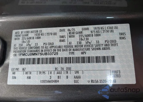 2025 Ford Escape St-Line from USA, damaged, VIN 1FMCU0MN7SUB33725
